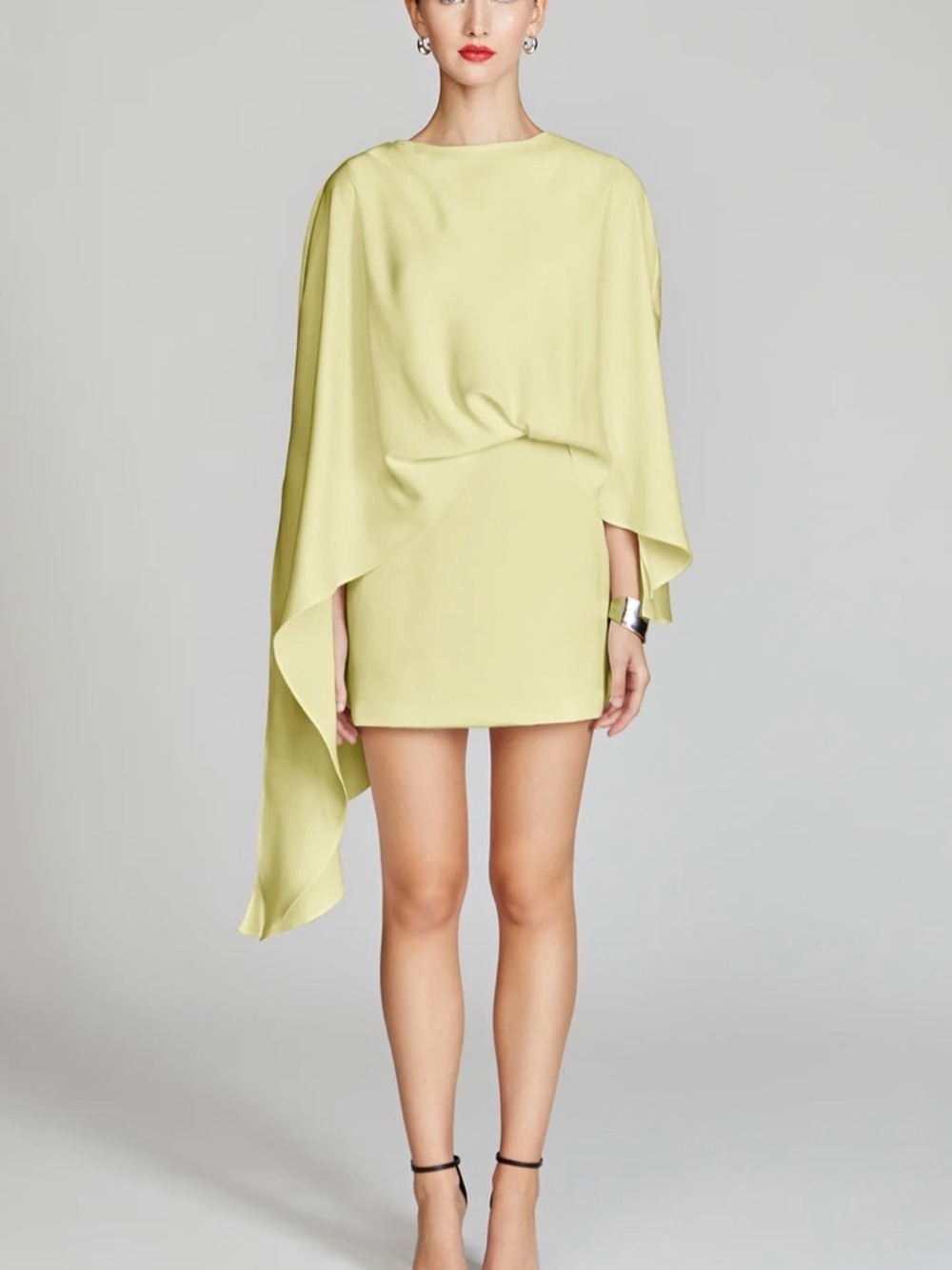 Halston Heritage Lemon Draped Crepe Cape Mini Dress NWT yellow 2